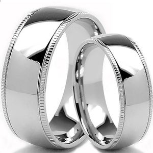 2PC His & Hers Matching TITANIUM Milgrain Ring Set